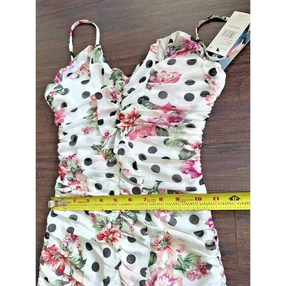 BCX Women Juniors' Mixed-Print Ruched Ruffled Bodycon Dress White multi Small - Picture 12 of 12